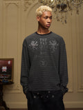YADcrew Vintage Lion Print Striped Long Sleeve Tee
