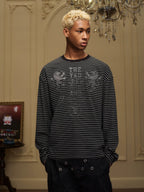 YADcrew Vintage Lion Print Striped Long Sleeve Tee