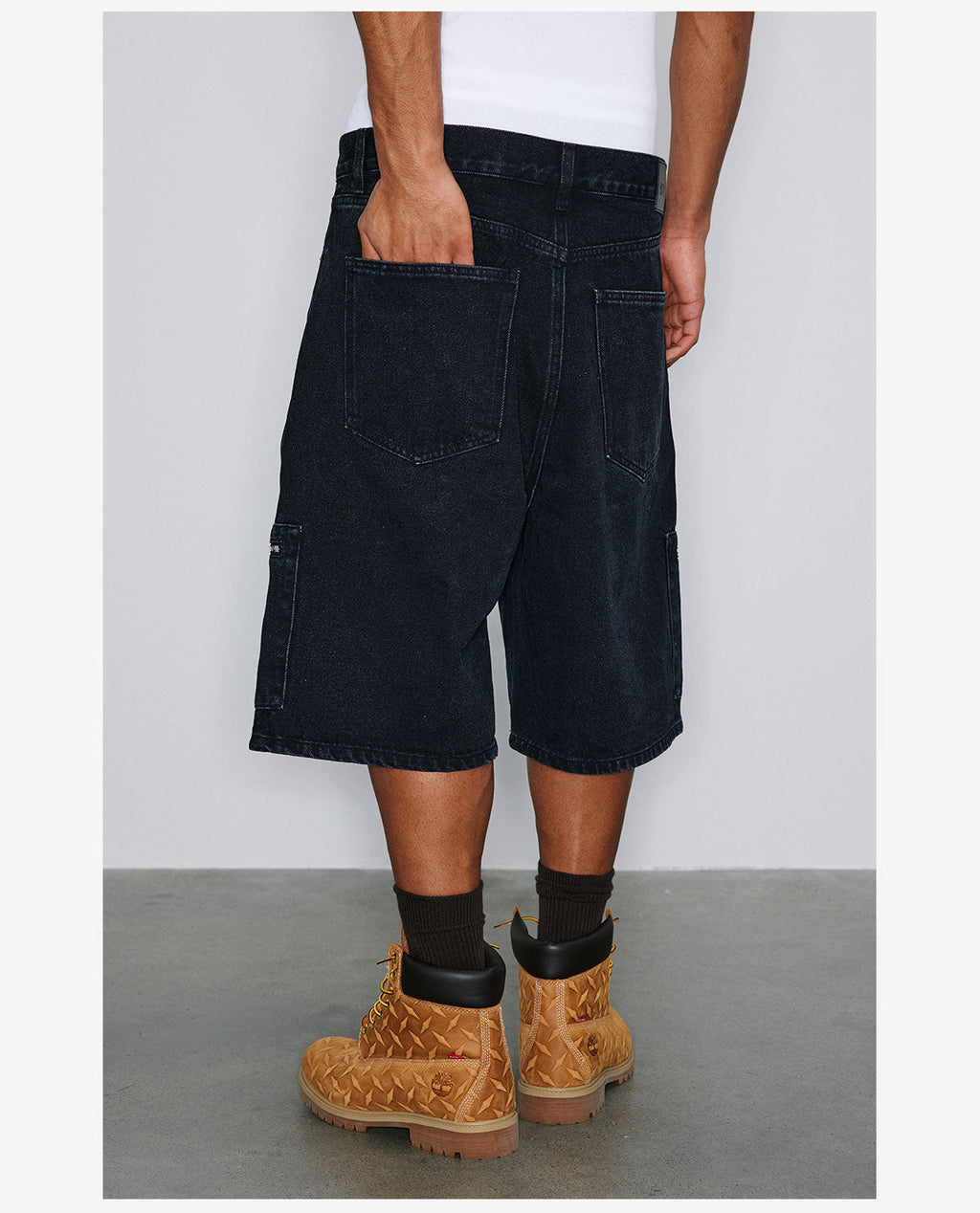 NOVACAM Washed Denim Zip Pocket Work Baggy Shorts