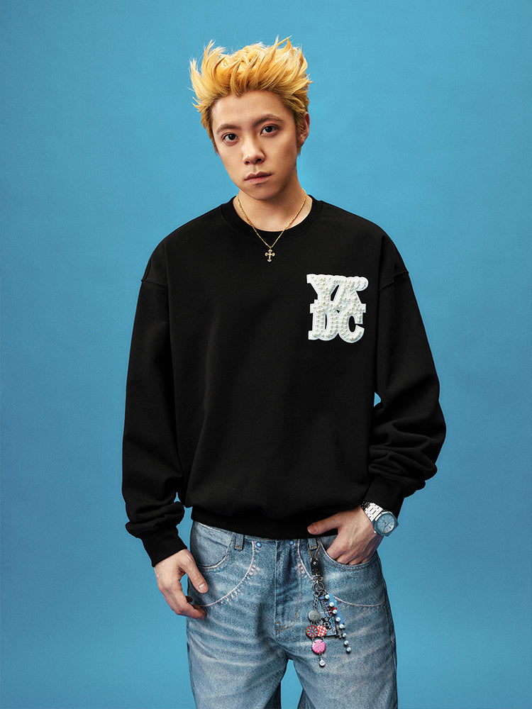 YADcrew Pearl Leather Logo Sweatshirt