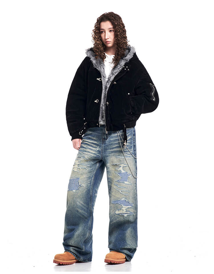 F3F Select Heavy Distressed Washed Patchwork Baggy Jeans