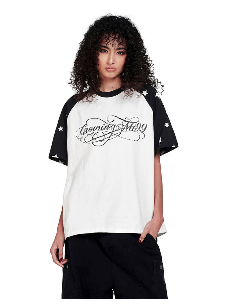 F3F Select Star Print Raglan Color Block Tee