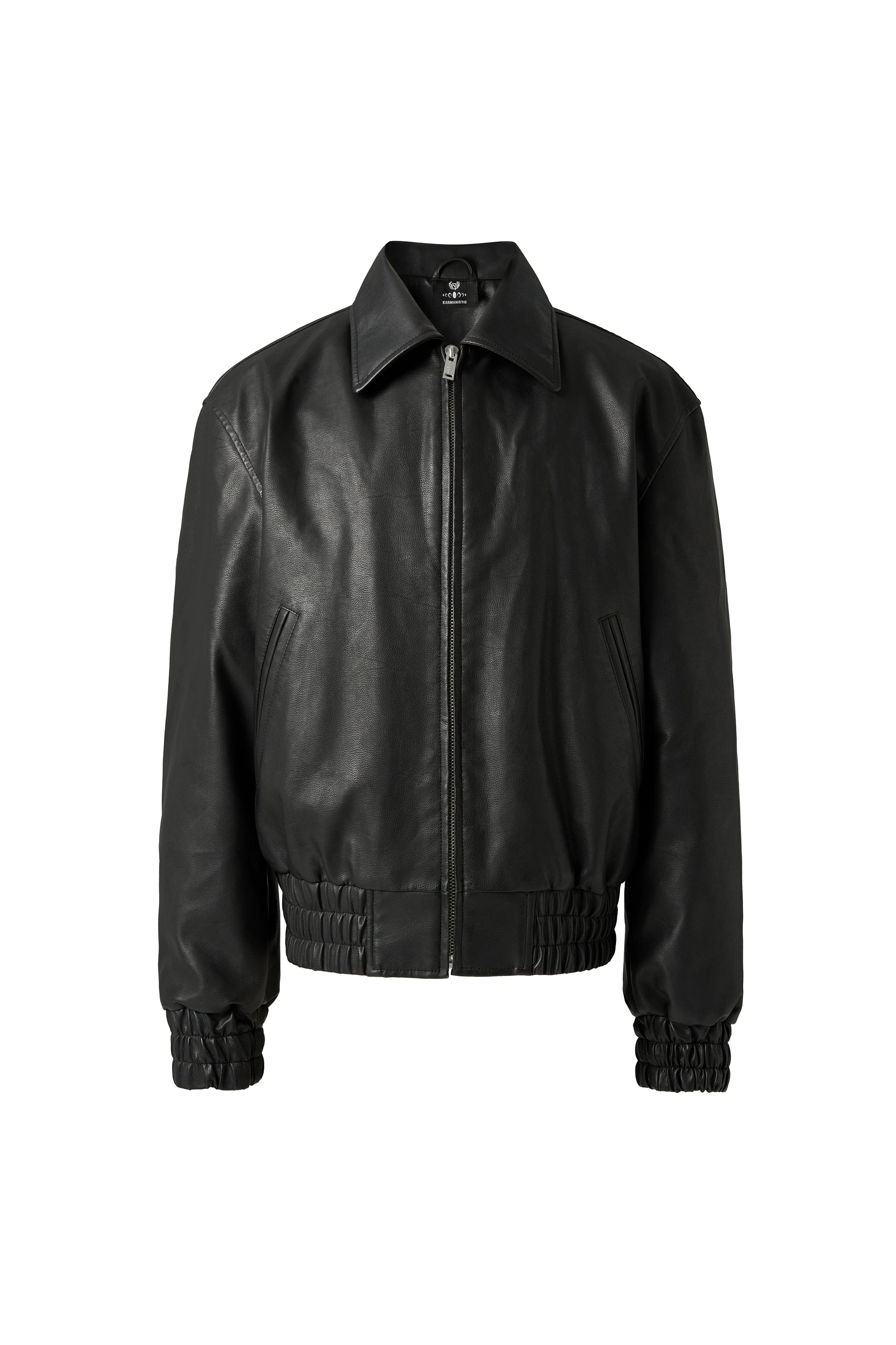 KARMANISTIC Graphic Embroidered Leather Short Bomber Jacket