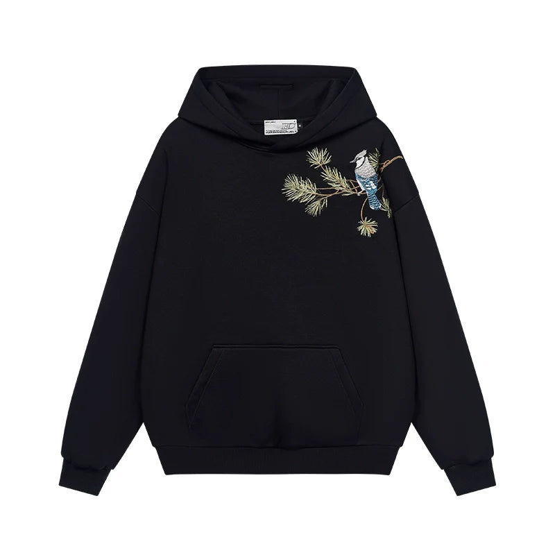 Harsh and Cruel Embroidered Pine Bird Hoodie