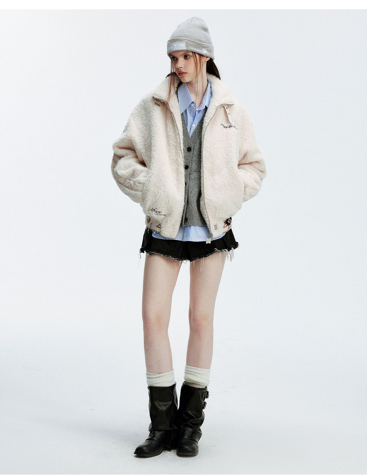 MEDM Ethnic Trim Belted Sherpa Jacket
