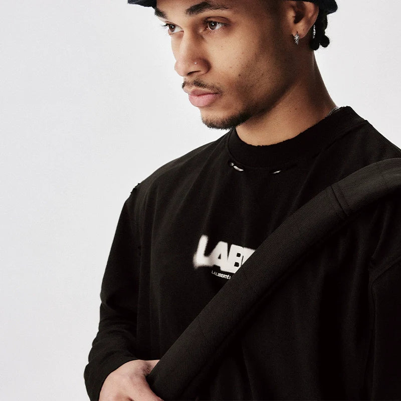 Labt Distressed Holes Logo Print Tee