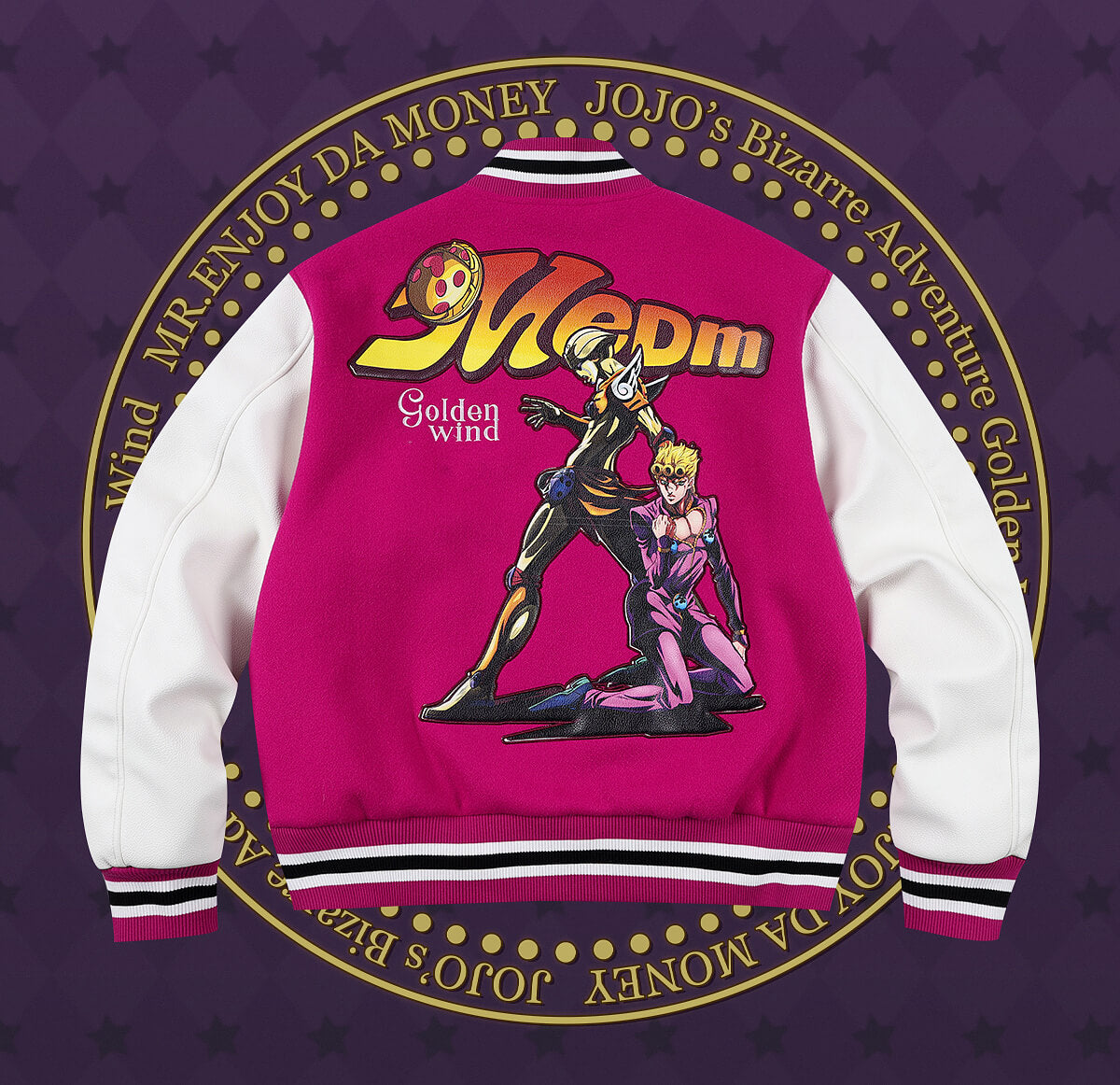 MEDM × JOJO Embroidered Patch Varsity Jacket