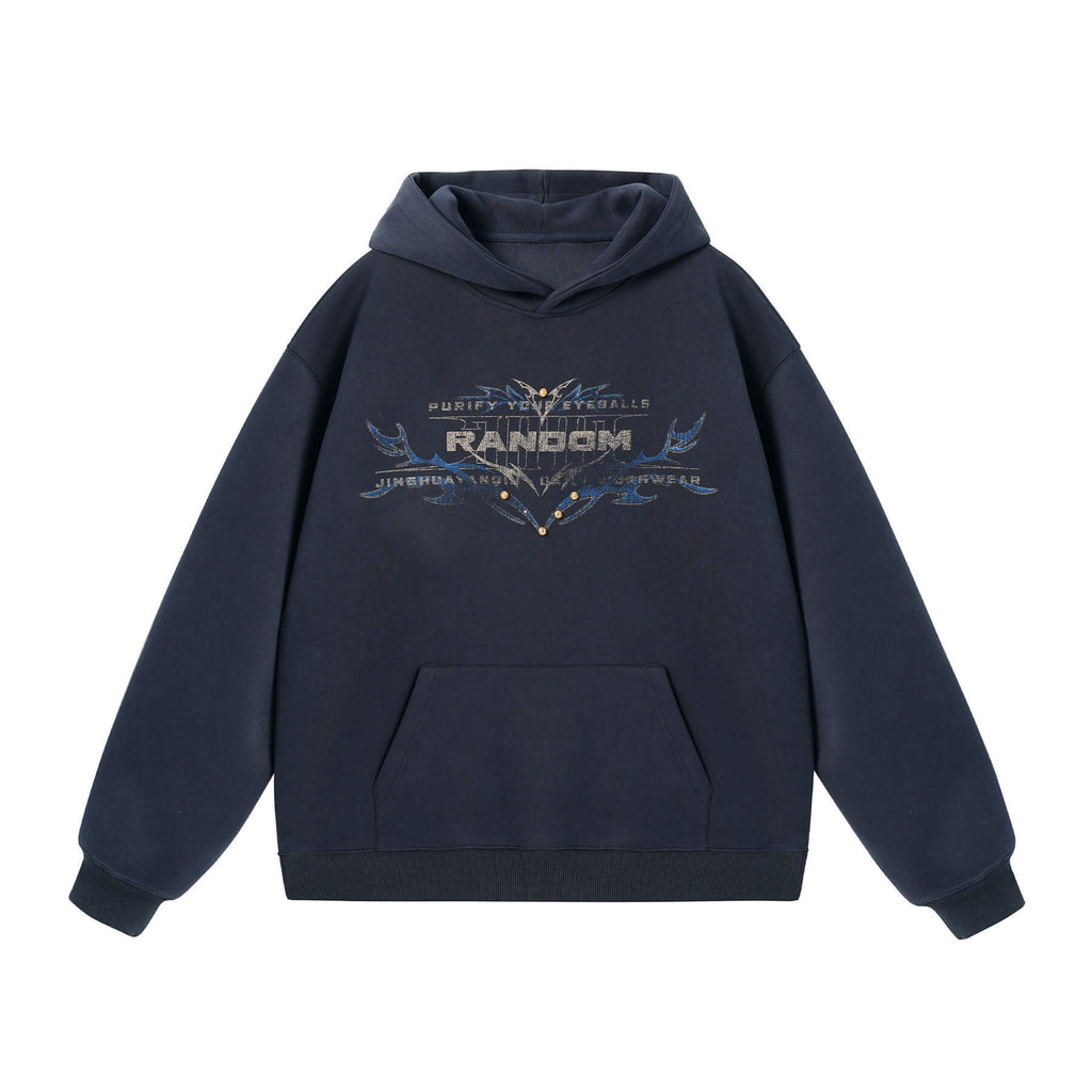 JHYQ RANDOM Letter Print Studded Hoodie