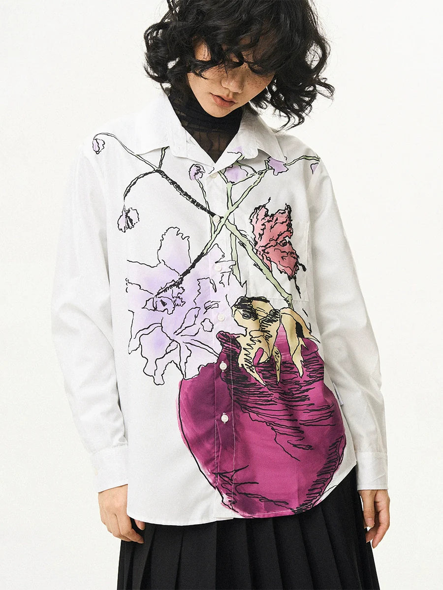 EMPTY REFERENCE Hand Painted Watercolor Vase Long Sleeve Shirt
