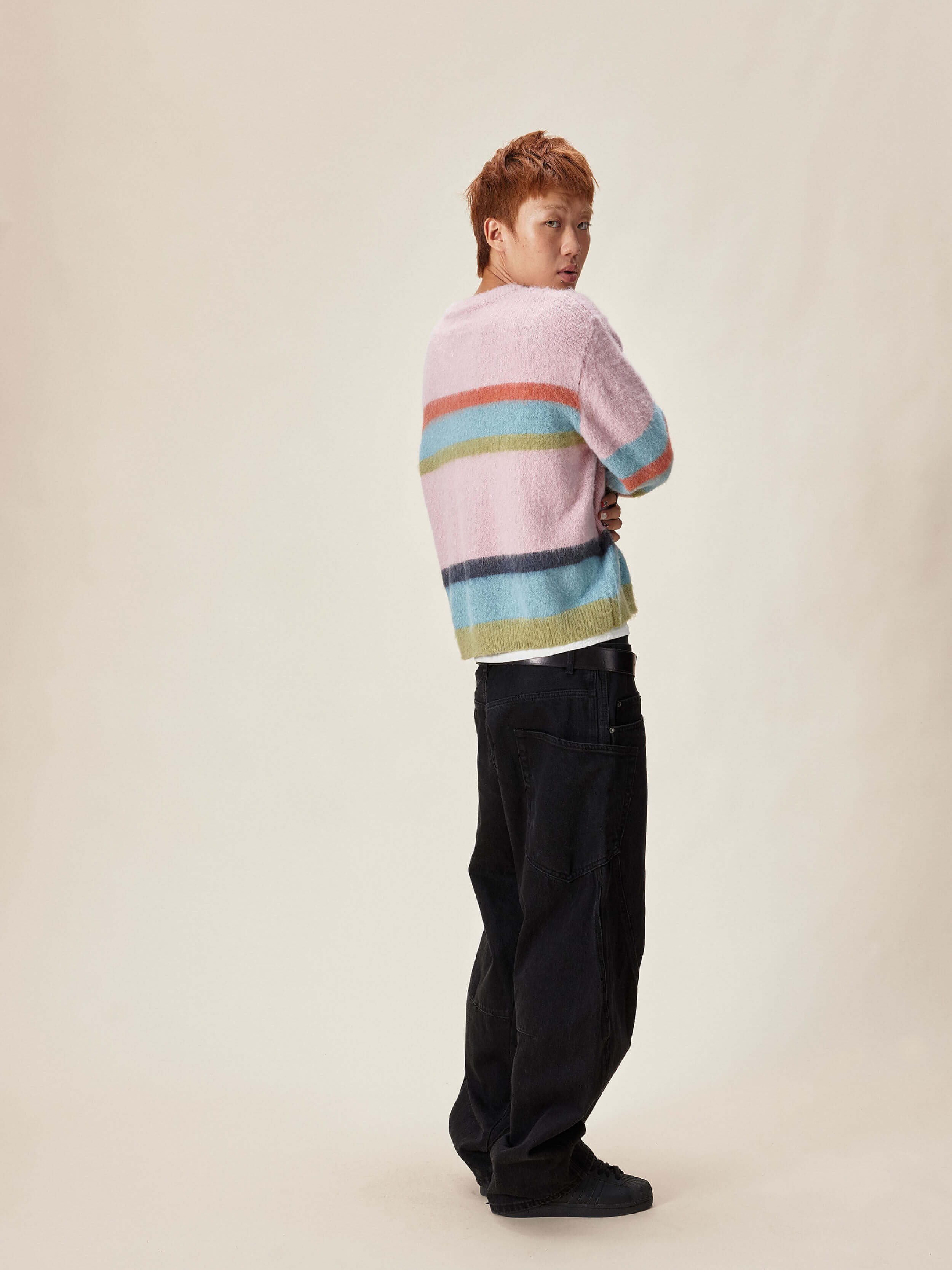 EVILKNIGHT(EK) Rainbow Striped Knit Sweater