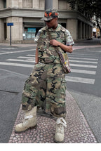 STEEPC M-65 Pearl Embellished Camouflage Baggy Cargo Shorts