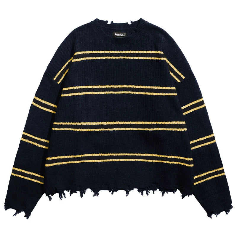 Remedy Striped Distressed Knit Sweater