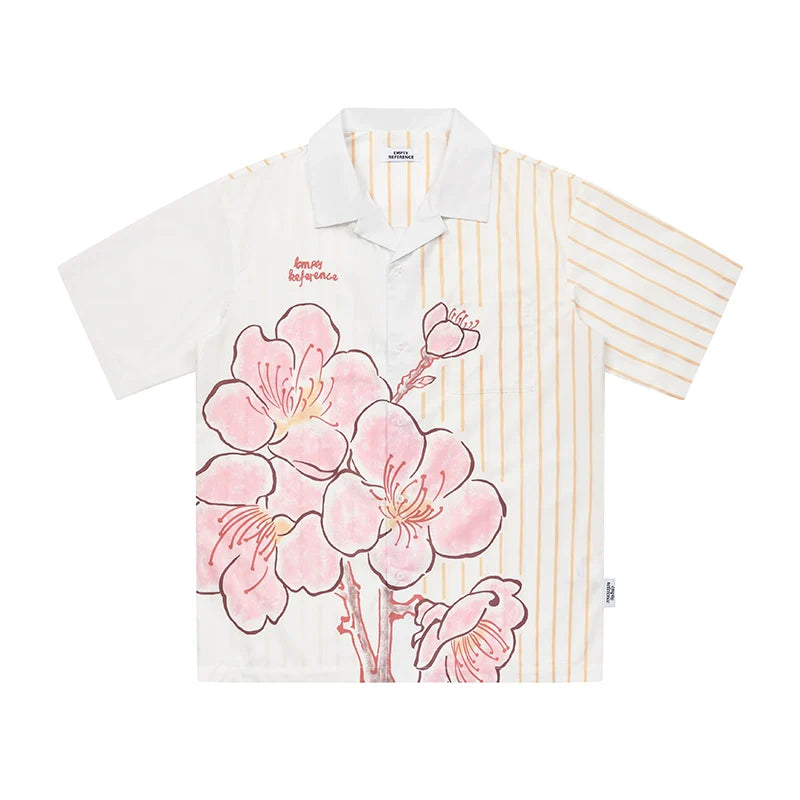 EMPTY REFERENCE Striped Floral Print Short Sleeve Shirt