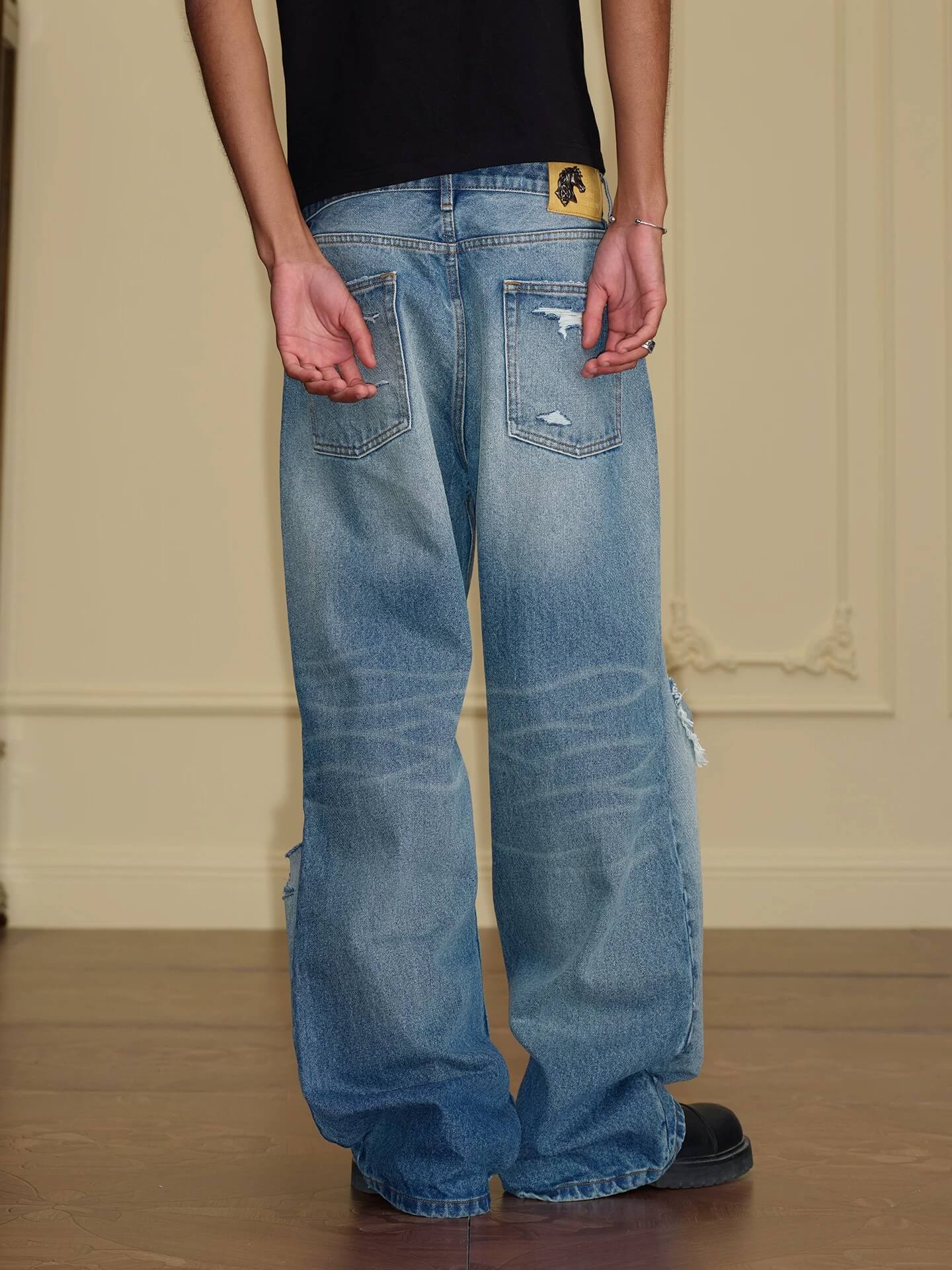 YADcrew Vintage Whiskered Washed Distressed Jeans