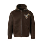 YADcrew Colorful Gemstone Pearl Mesh Zip Up Hoodie