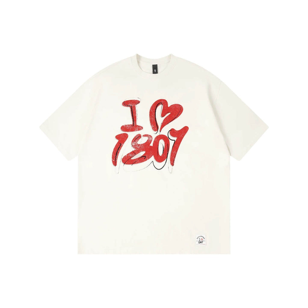 1807 I Love Graffiti Print Distressed Short Sleeve Tee