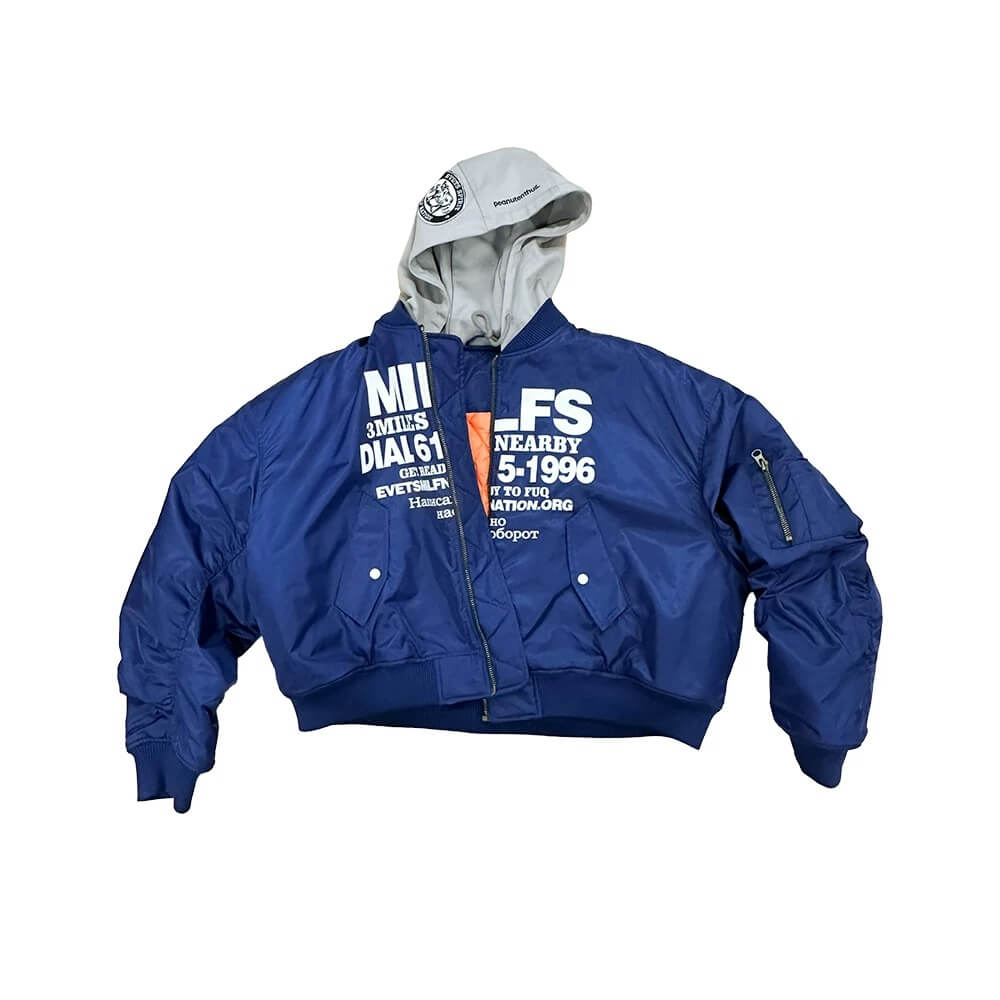 EVETS Blue MA-1 Hooded Bomber Jacket