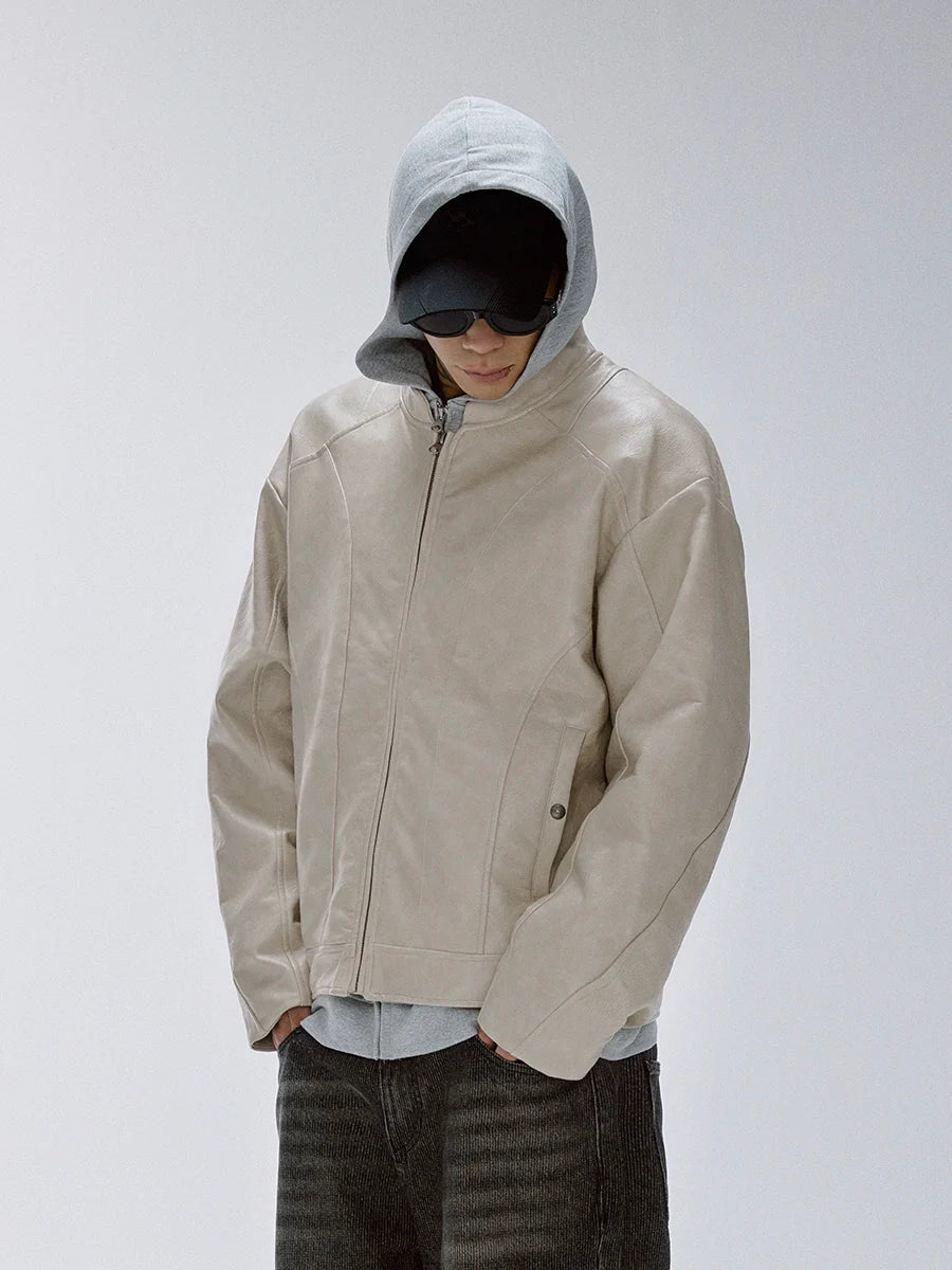 F2CE Patchwork Grain PU Leather Racing Jacket