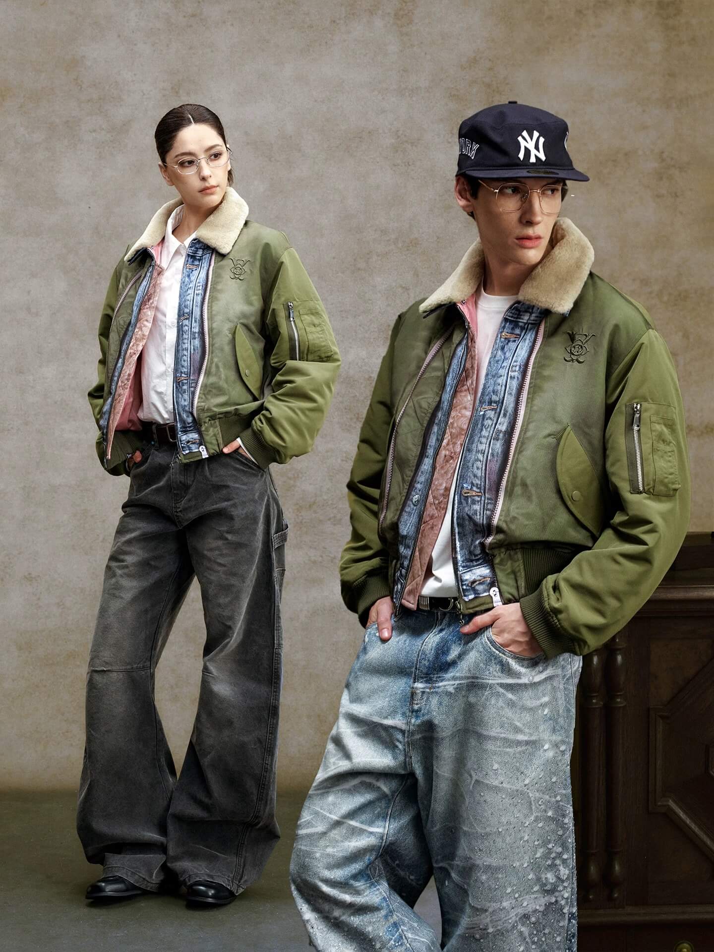 YADcrew Digital Print Reversible MA-1 Down Jacket