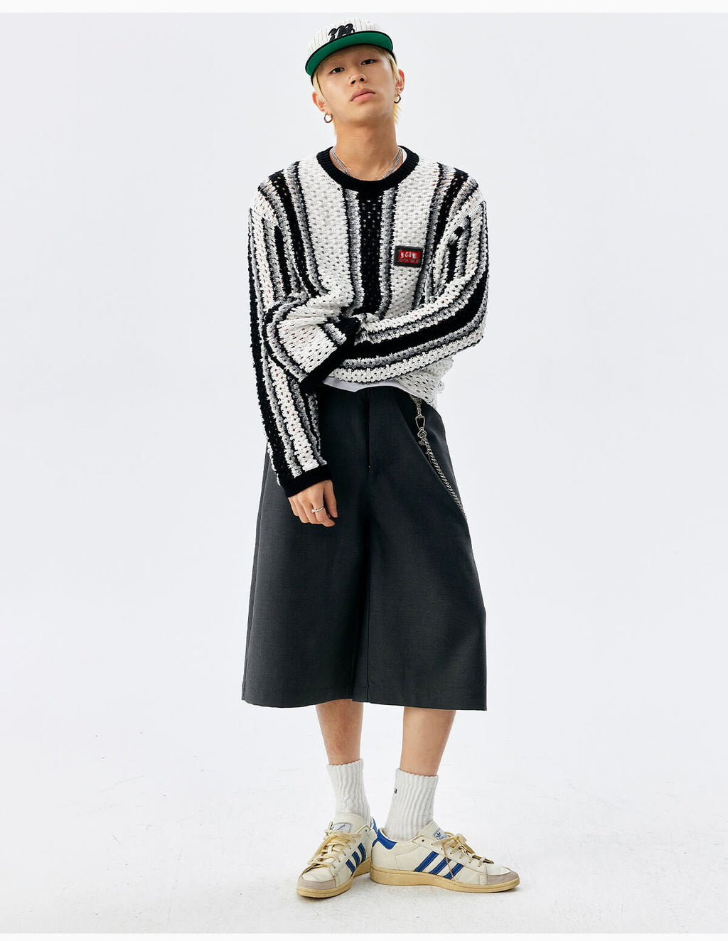 MEDM Multi Color Striped Open Knit Sweater