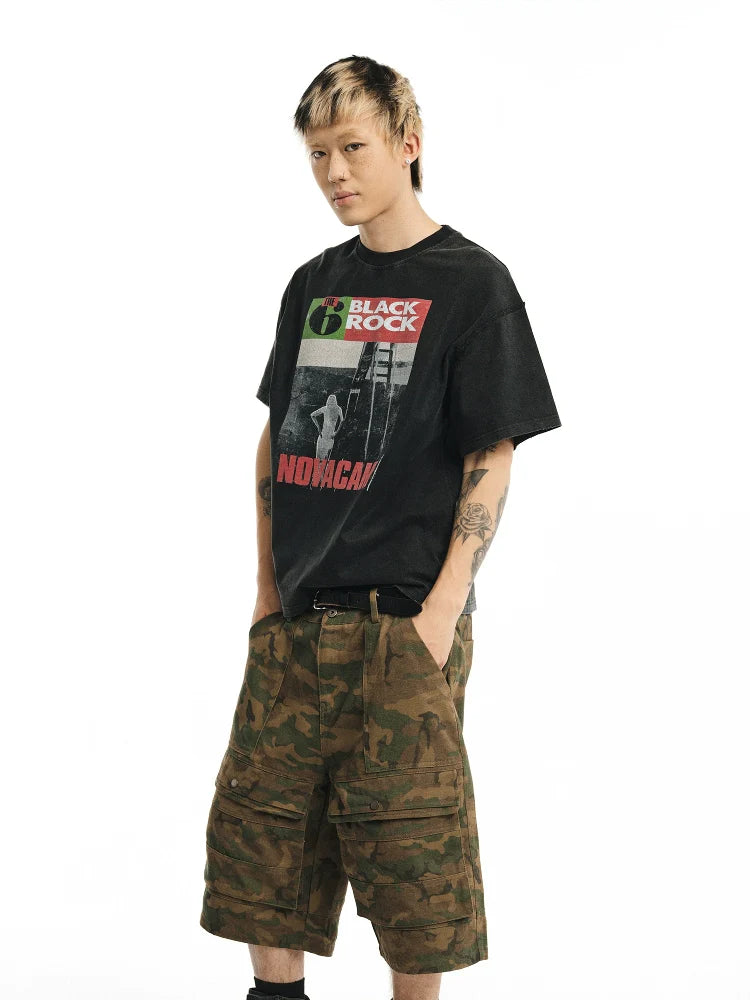 NOVACAM Vintage Rock Washed Black Stitch Tee
