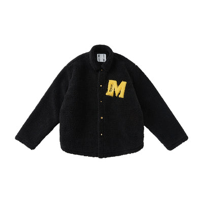 MEDM Logo Letters Embroidered Sherpa Fleece Boa Jacket