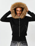 KARMANISTIC Fur Collar Hooded Jacket