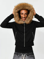 KARMANISTIC Fur Collar Hooded Jacket