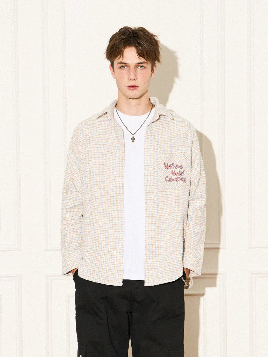 EMPTY REFERENCE Blue White Tweed Long Sleeve Shirt