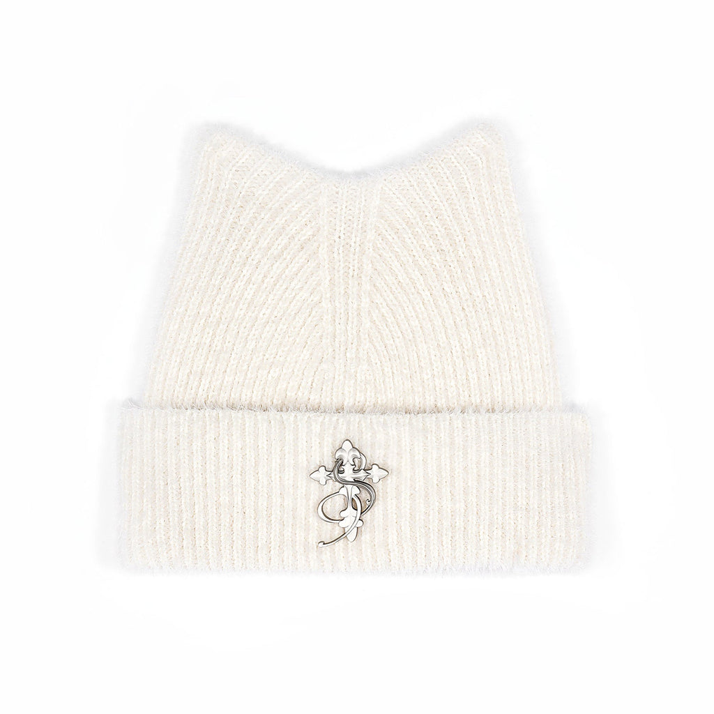 Small Town Kid Cat Ears Metal Logo Beanie