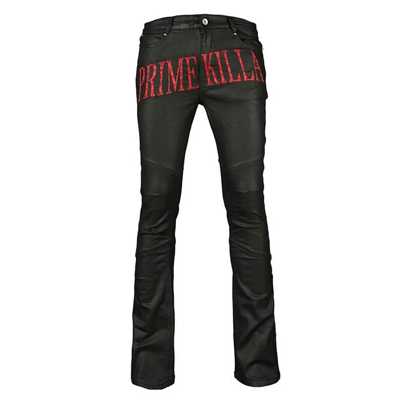 TGFCLUB PRIME KILLA Print Rhinestone Waxed Slim Fit Skinny Jeans