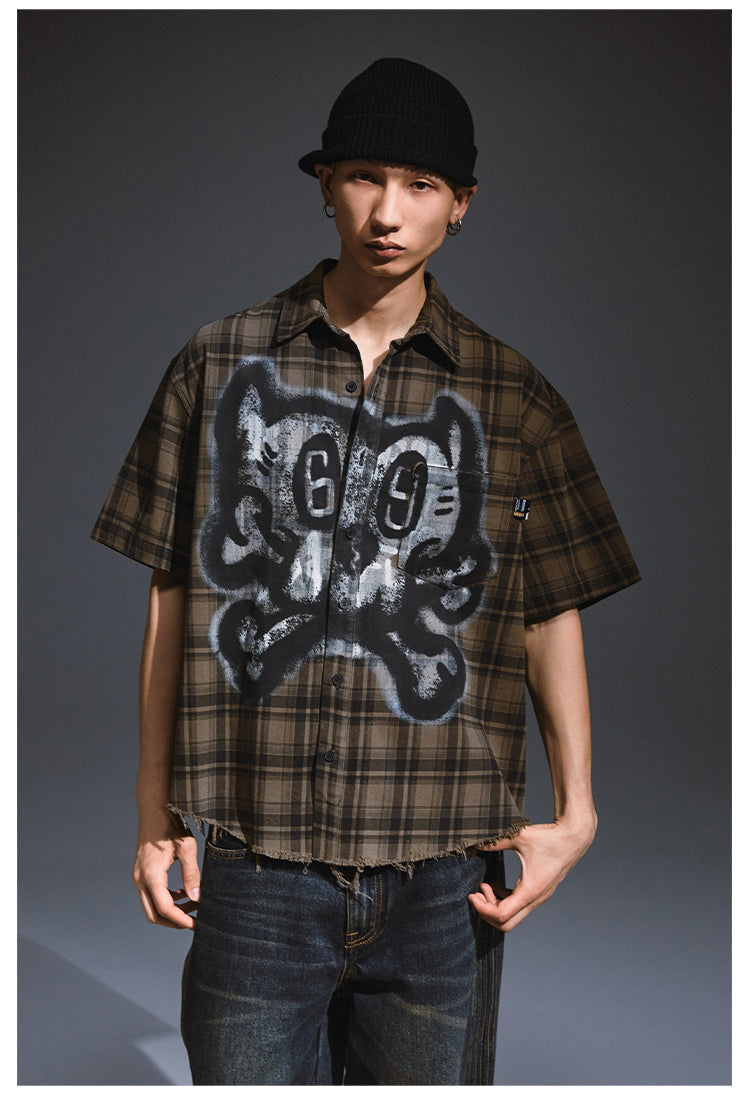 Remedy Skull Print Plaid Short Sleeve Shirt