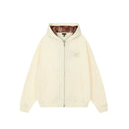 Achock Logo Embroidery Plaid Lining Zip Up Hoodie