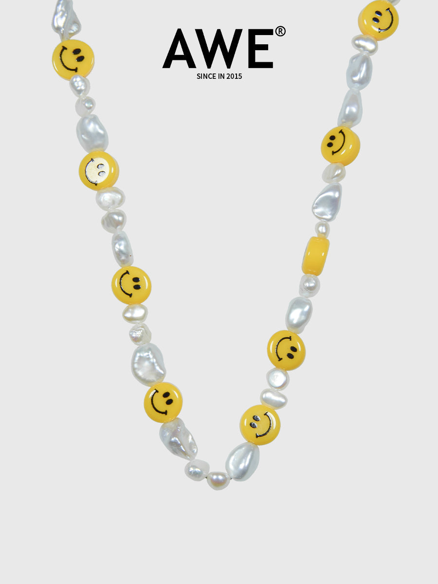 AWE Smiley Face Beaded Pearl Necklace