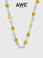 AWE Smiley Face Beaded Pearl Necklace