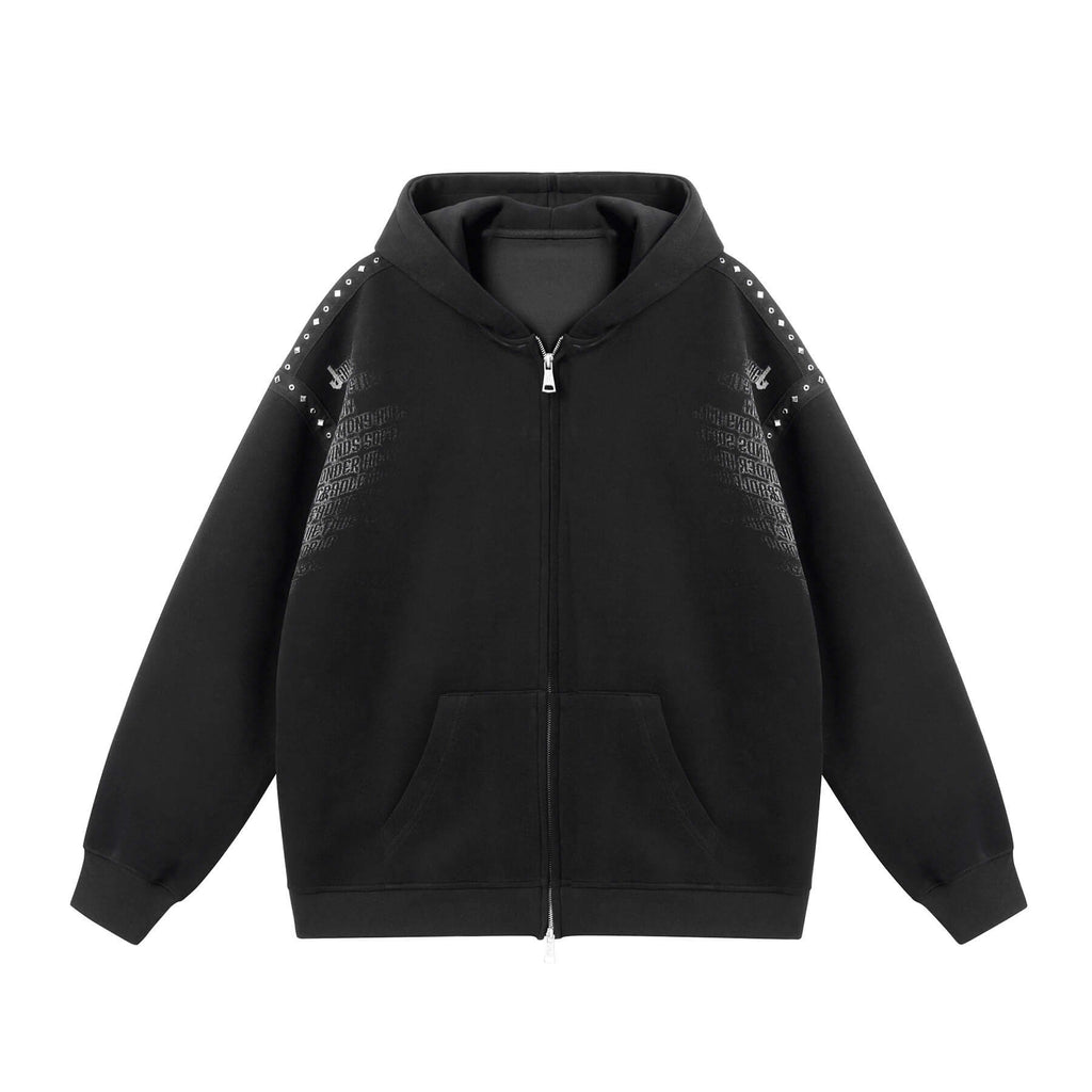 JHYQ Punk Style Studded Double Zipper Hoodie