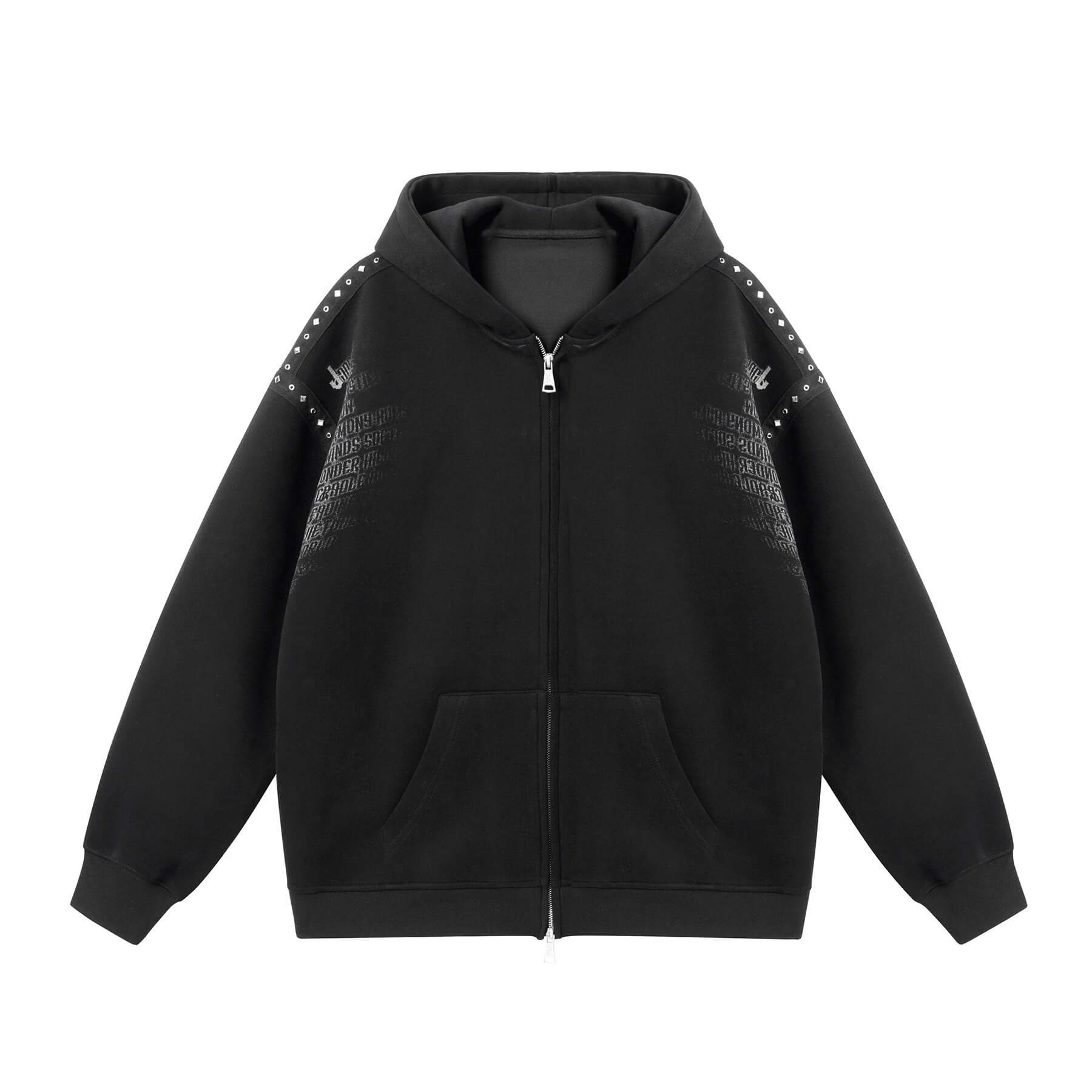 JHYQ Punk Style Studded Double Zipper Hoodie