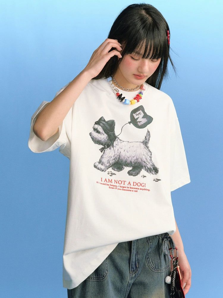 MEDM Cat Ear Hat Puppy Balloon Print Tee