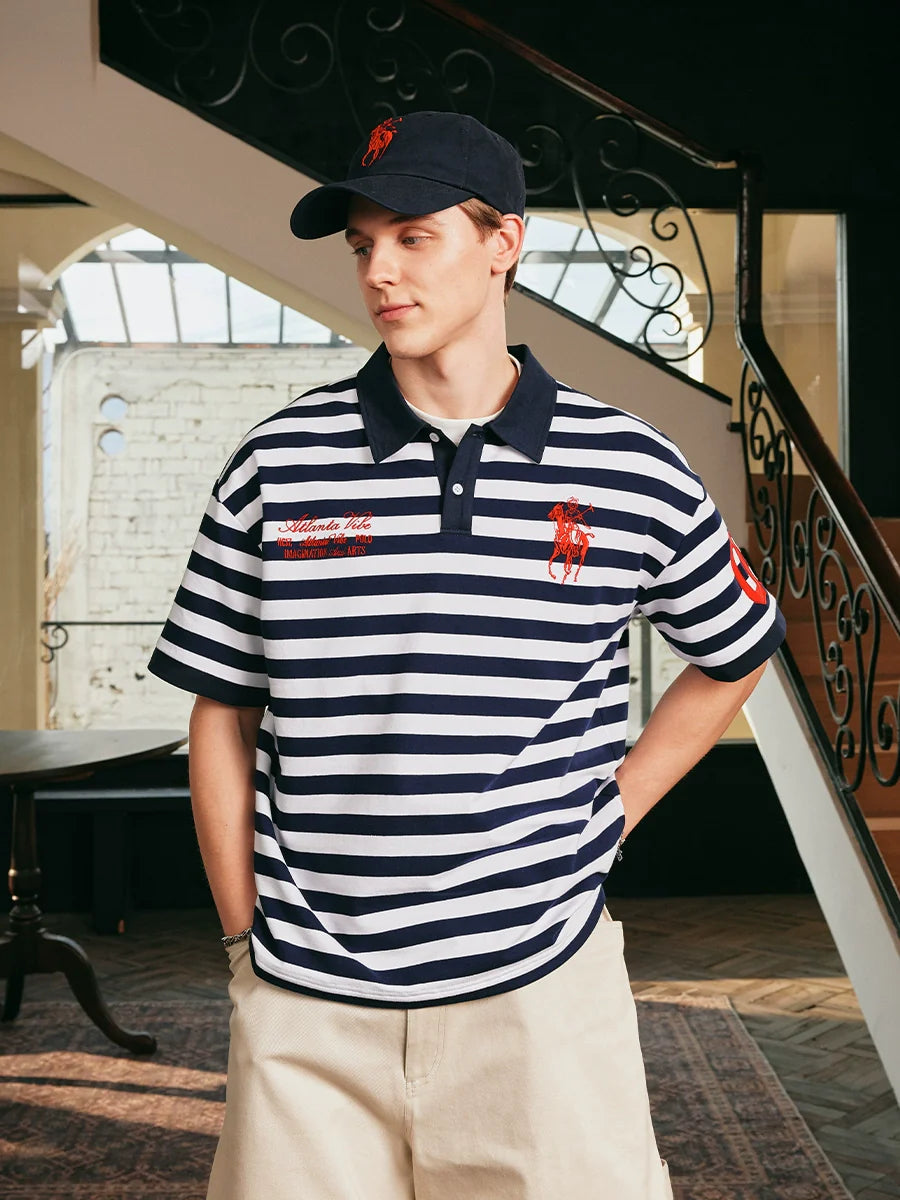 Harsh and Cruel Nautical Stripe Embroidered Polo