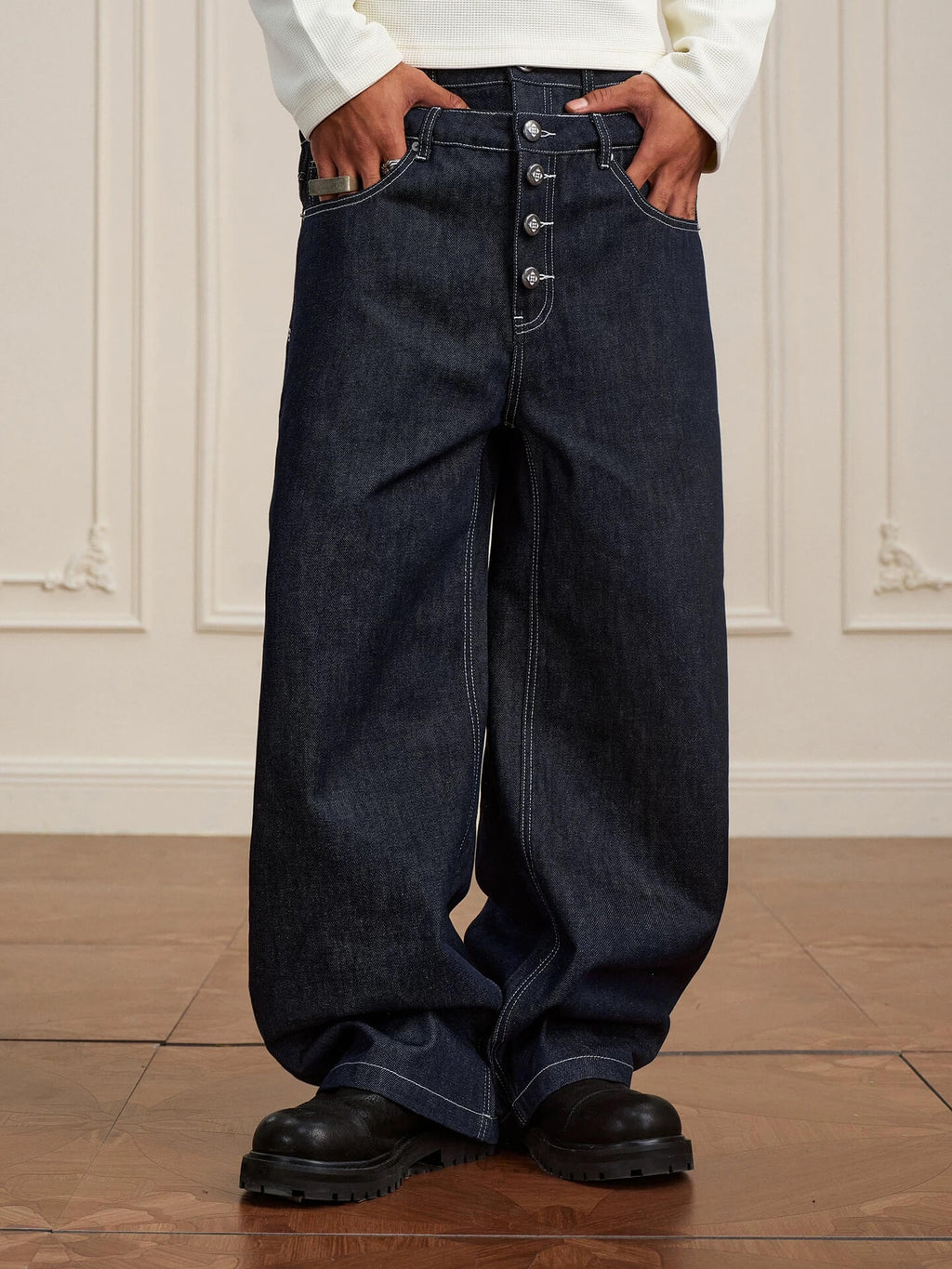 YADcrew Double Waist Buttoned Jeans