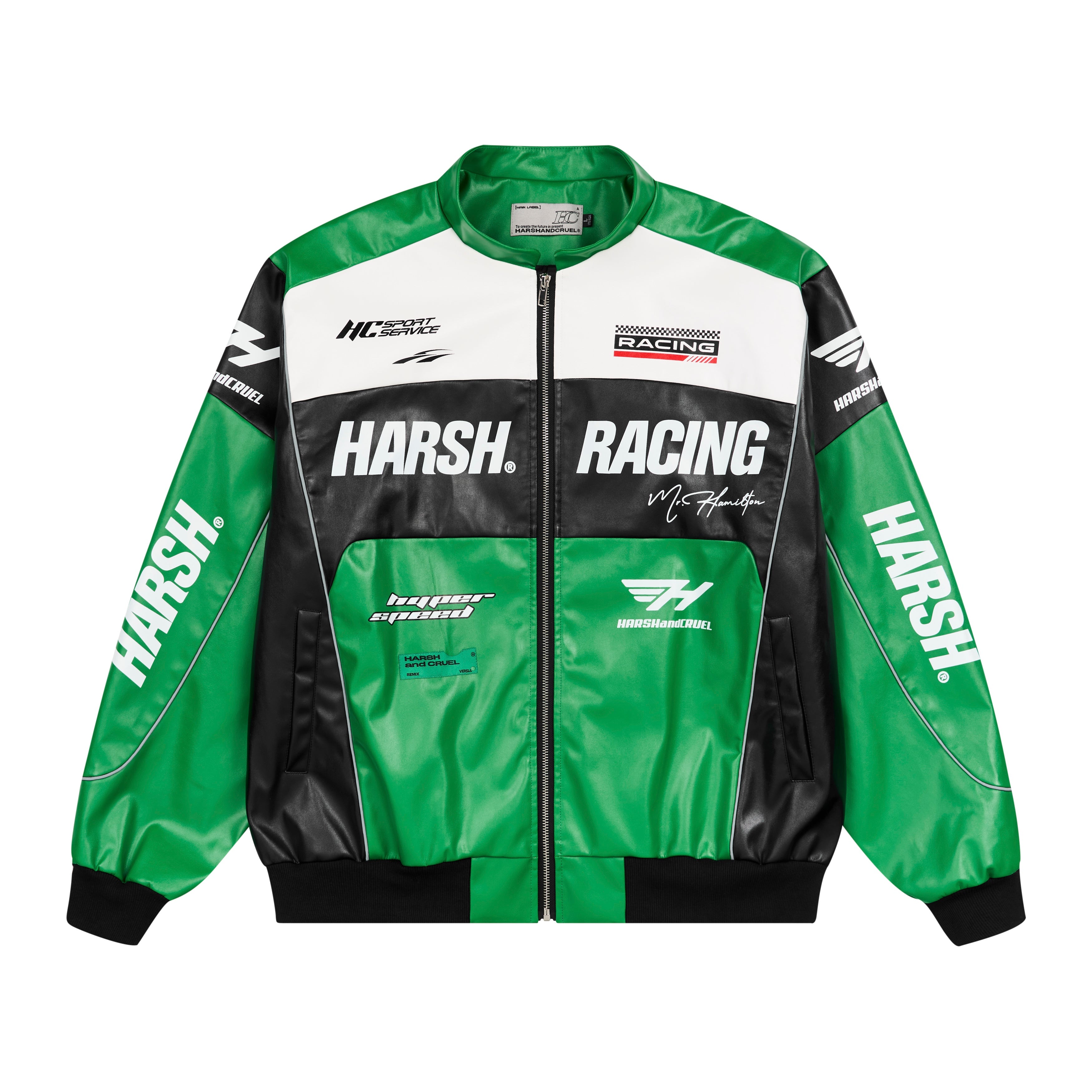 Harsh and Cruel Biker Stand Up Collar Racing Suit Faux Leather Jacket