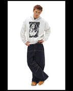 NOVACAM Vintage Print Zip Up Hoodie