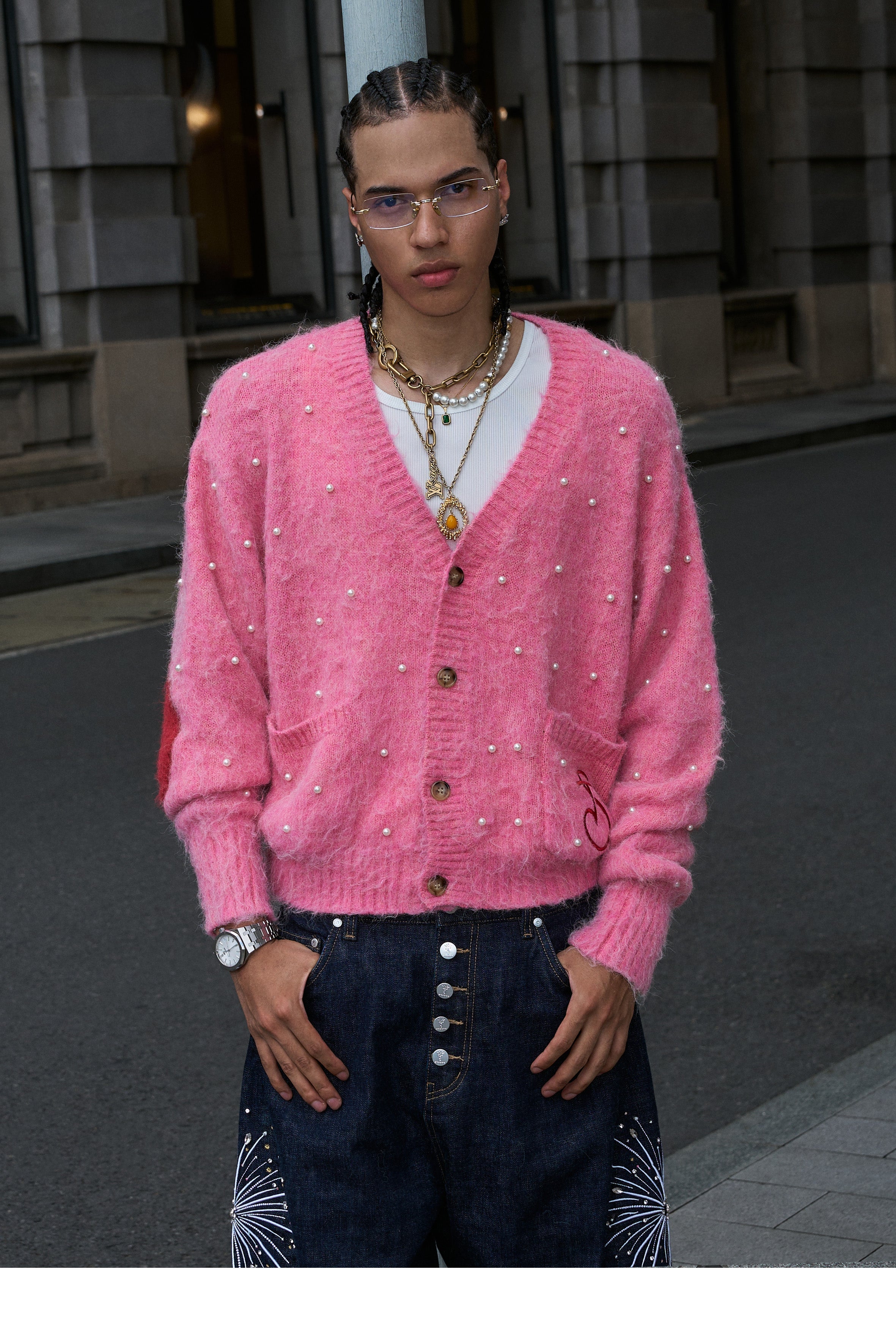 STEEPC Wool Blend Pearl Knit Cardigan