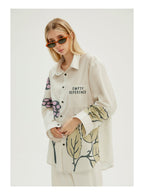 EMPTY REFERENCE Grape Leaf Fruit Print Long Sleeve Shirt