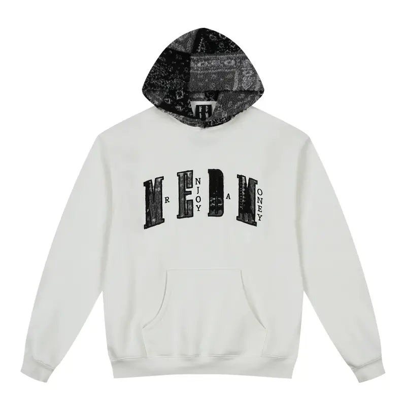 MEDM Patterned Sherpa Hood Patchwork Hoodie