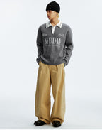 MEDM Color Blocked Long Sleeve Knit Polo Sweater