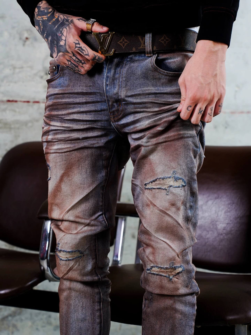 TGFCLUB Rust Washed Distressed Slim Fit Skinny Jeans