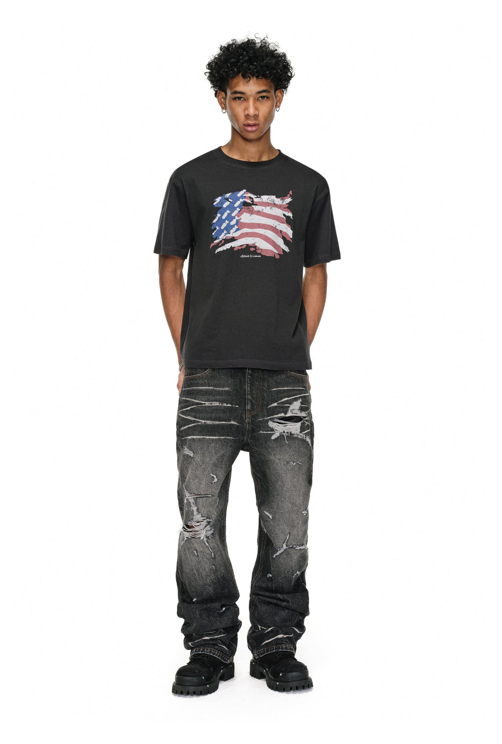 ANTIDOTE Irregular Torn Hole Washed Flared Jeans