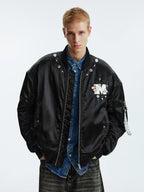 MEDM Gemstone Studded Leather Patch MA-1 Bomber Jacket