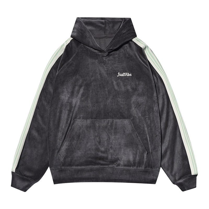 JUST VIBE Side Stripe Velvet Hoodie